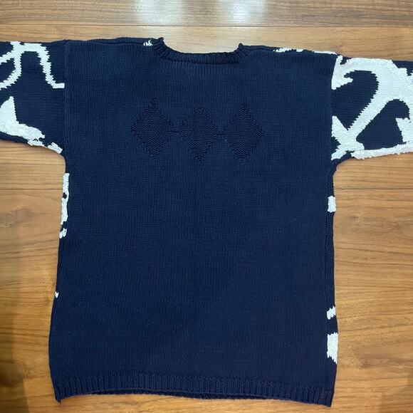 Marisa Christina Sweater Small Medium Nautical Anchor Sequin Navy White - Picture 4 of 11